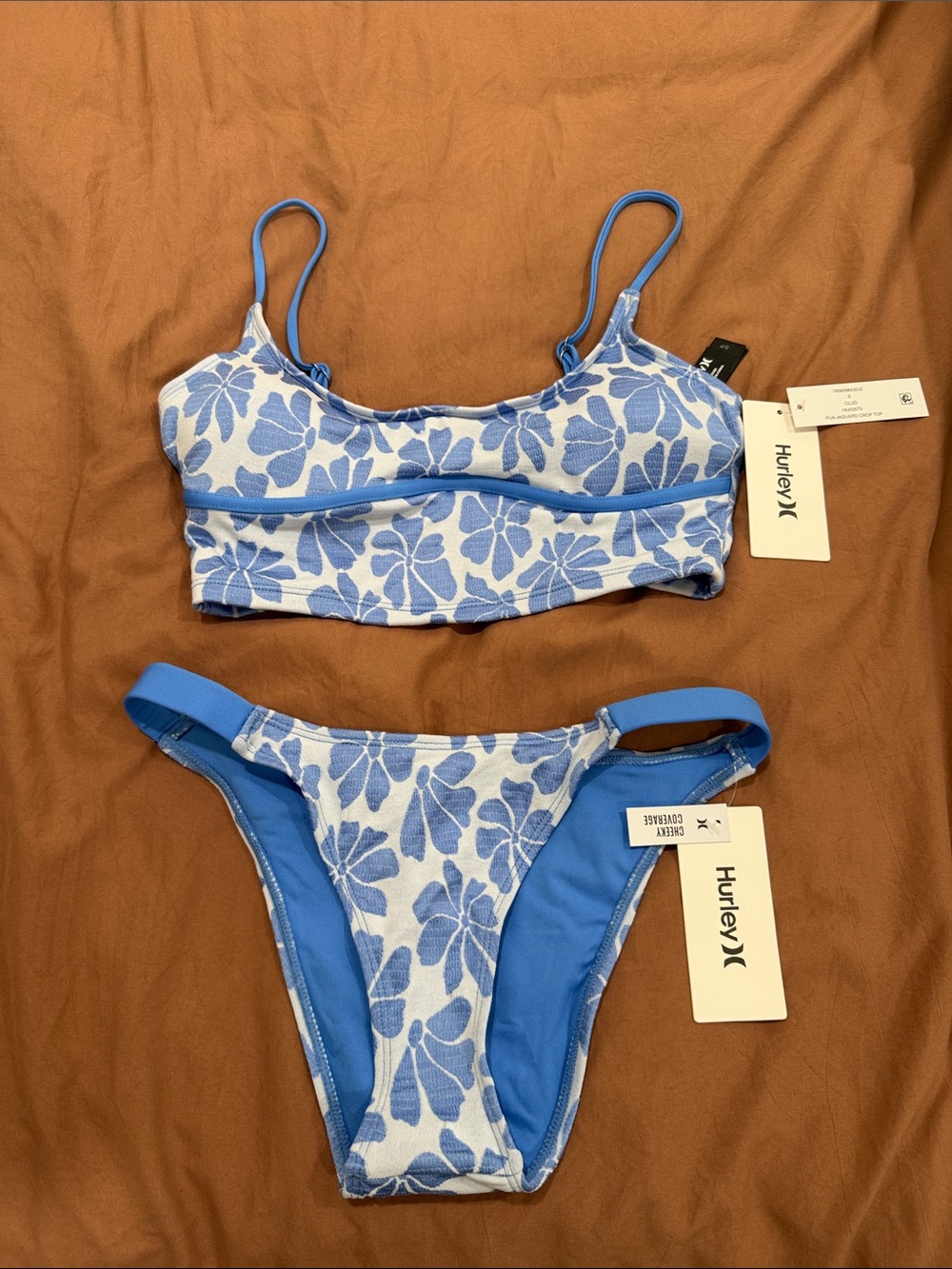 Hurley Blue & White Floral Ribbed Bikini Set